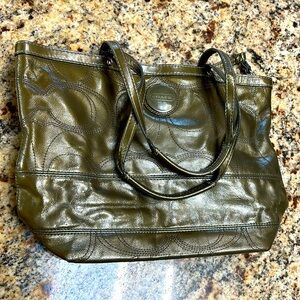 Coach Classic CC Patent Leather Steel Gray/ Green Bag